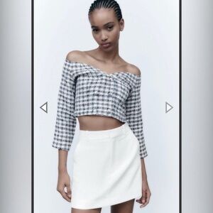 New!! ZARA Tweed Off the Shoulder Crop Top